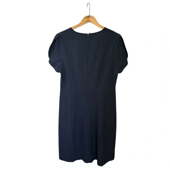 Ann Taylor LOFT | Women’s navy/white pinstripe dress, flutter cap sleeves, sz 14 - Picture 2 of 14